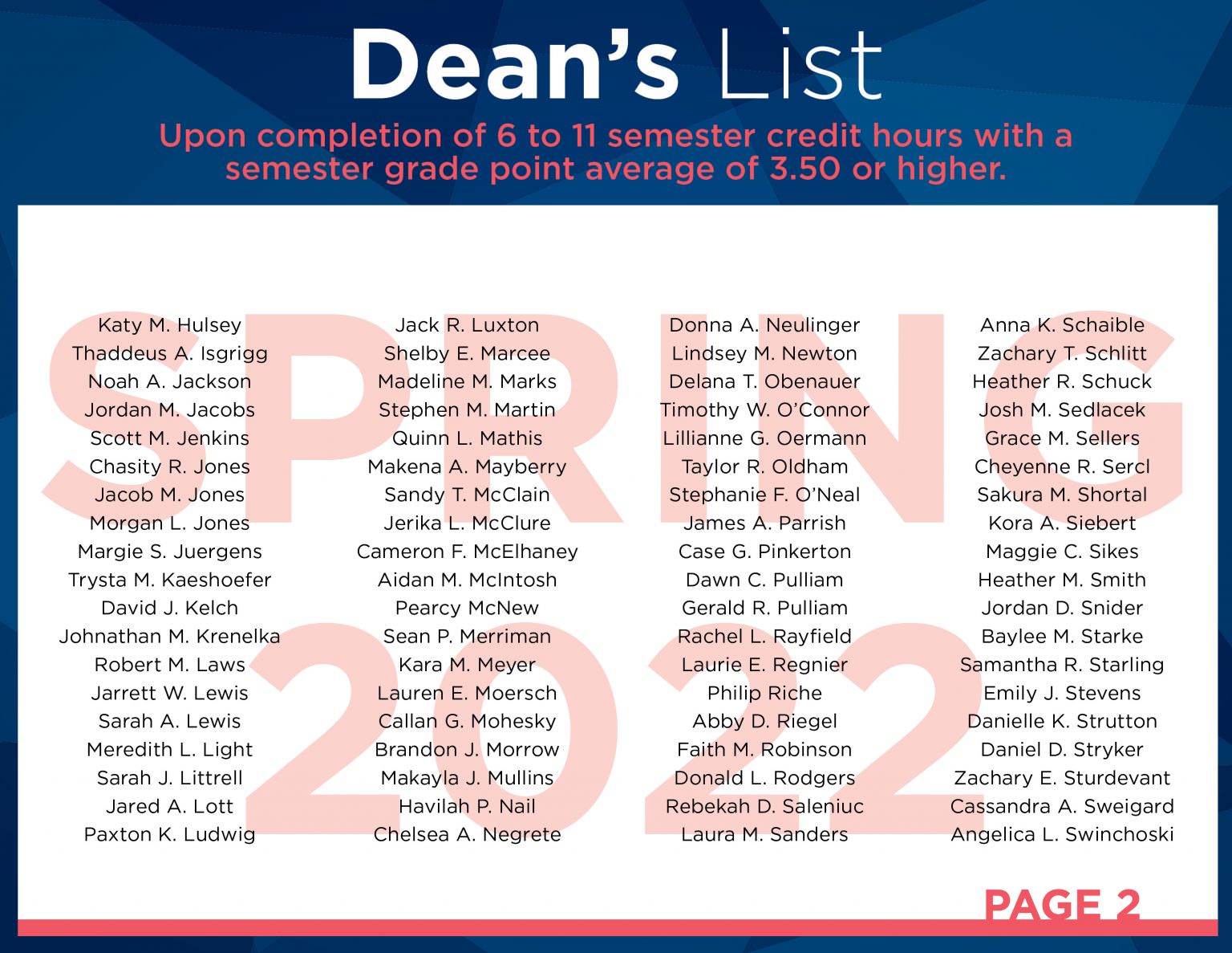 Students Named To The Spring 2022 Dean’s List - East Central College