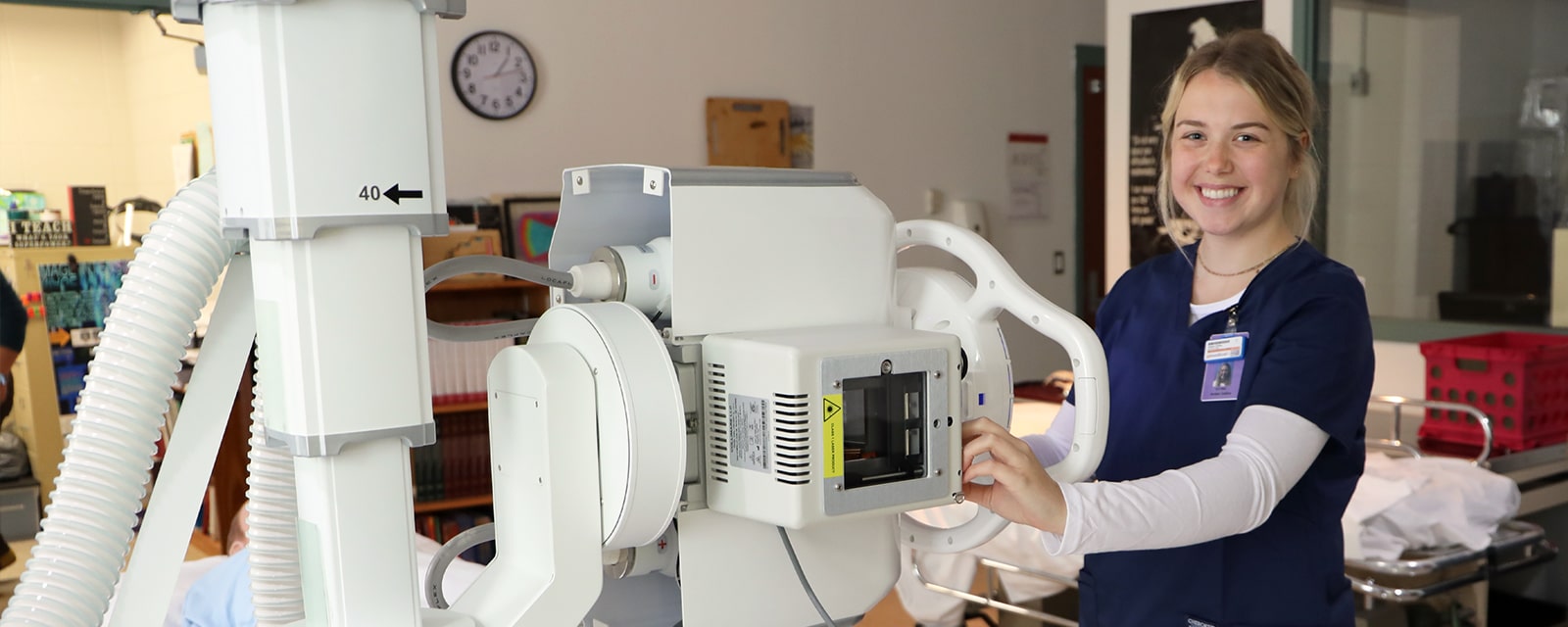 Health science student using medical equipment